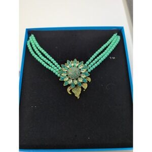 New Heidi Daus Turquoise 3-STRAND Blue&Green Crystal Sunflower Necklace